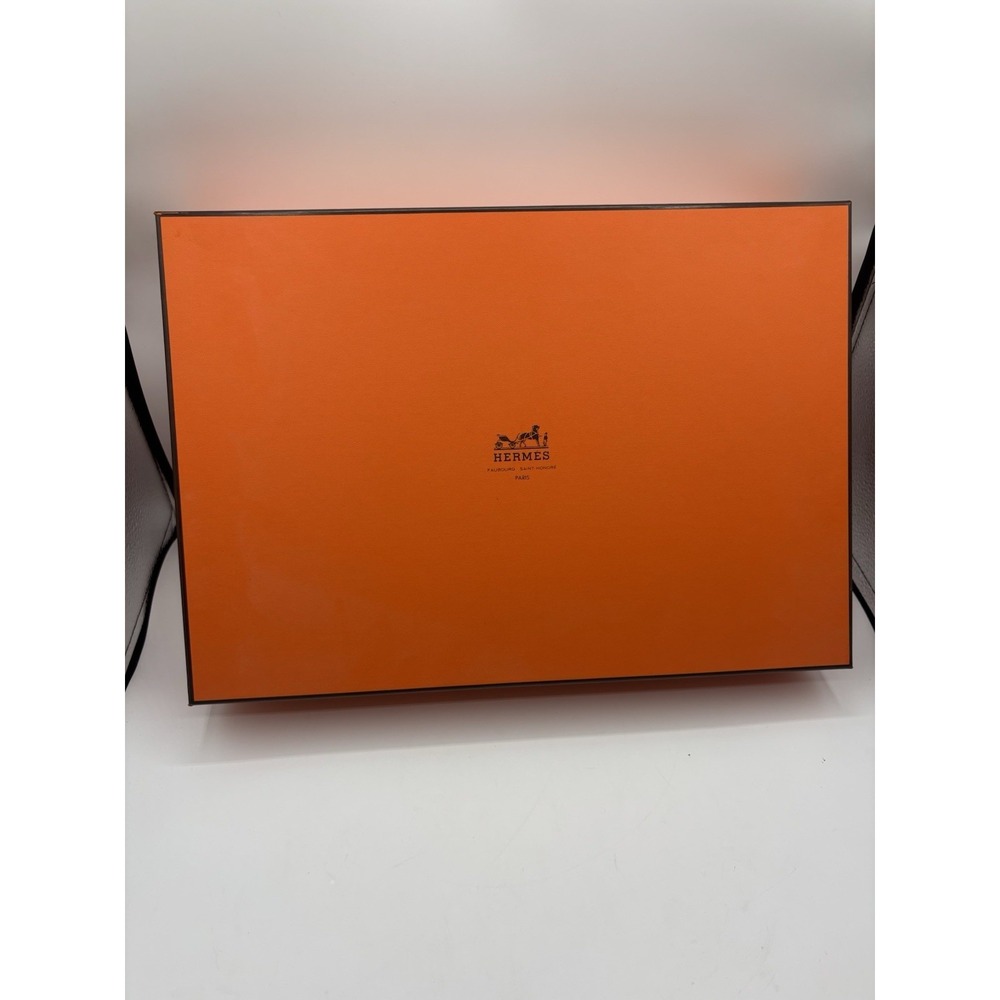 Hermes Empty Orange Box Tissue Paper Leather Booklet 17"x12"x3.5"